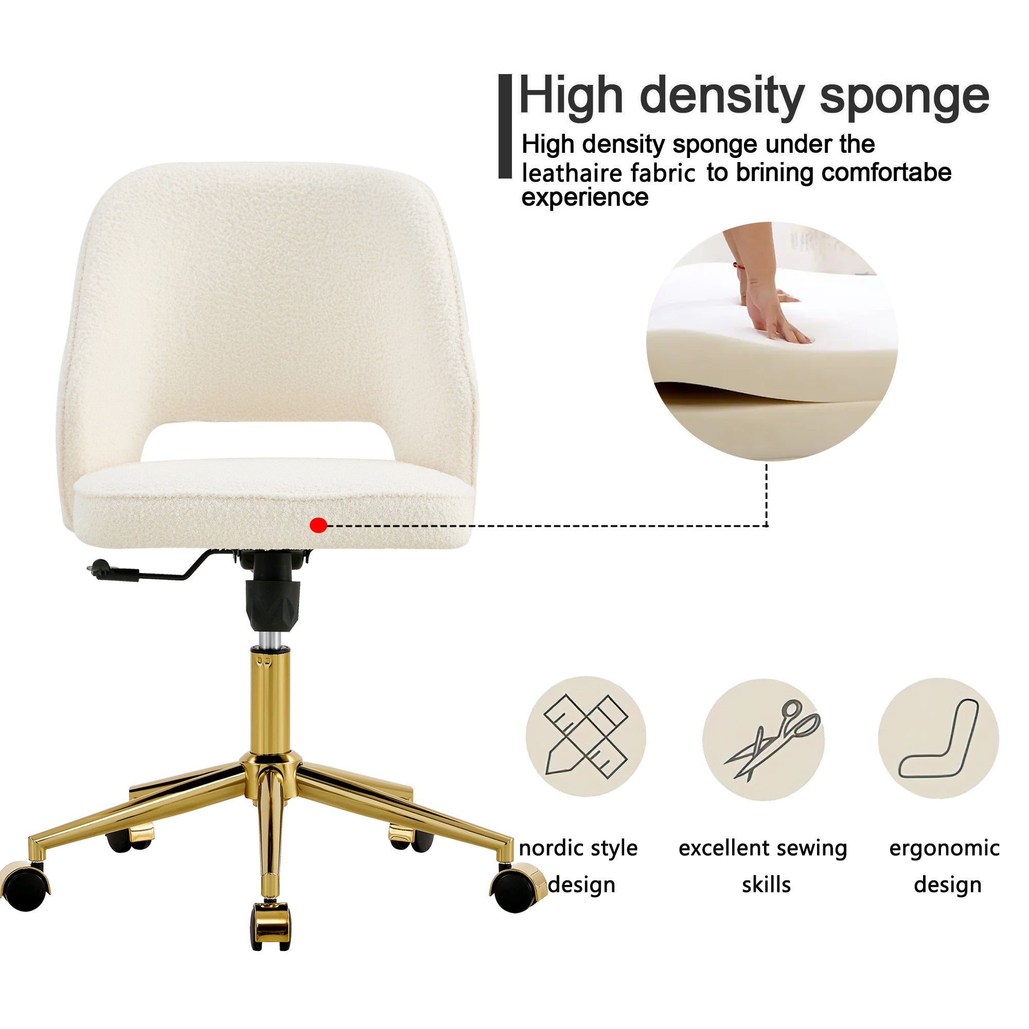 Modern Swivel Teddy Velvet Office Chairs, Adjustable 360 °- White