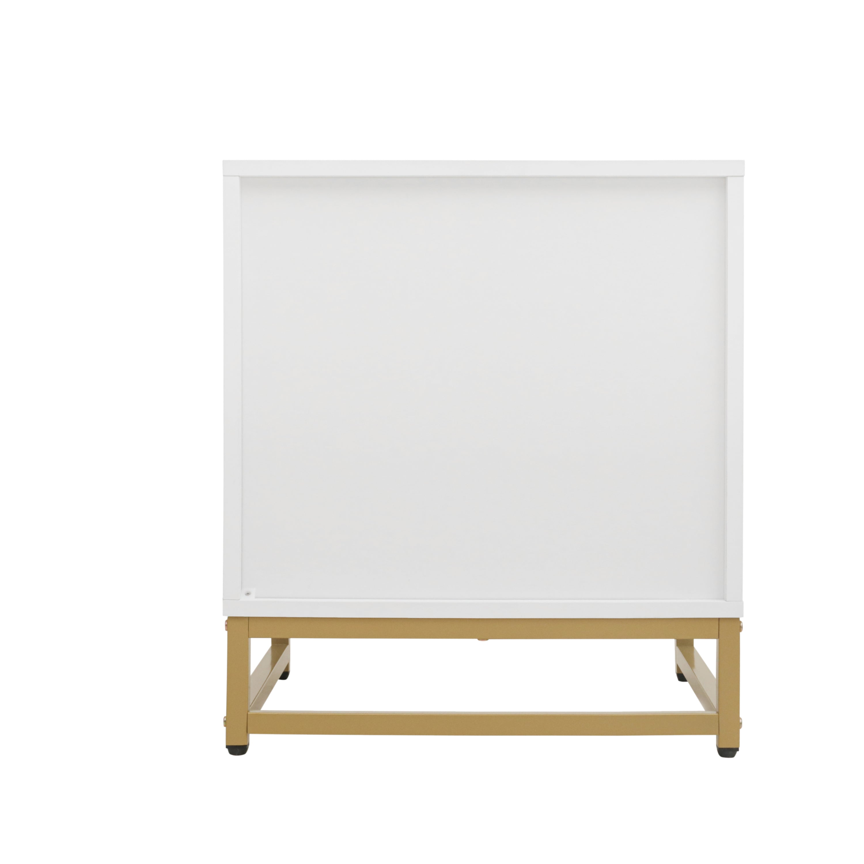 Small Bedside Table with 2 Drawers, White Mirrored Nightstand, with Gold Legs