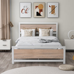 Full Size Platform Bed No Box Spring Needed- White