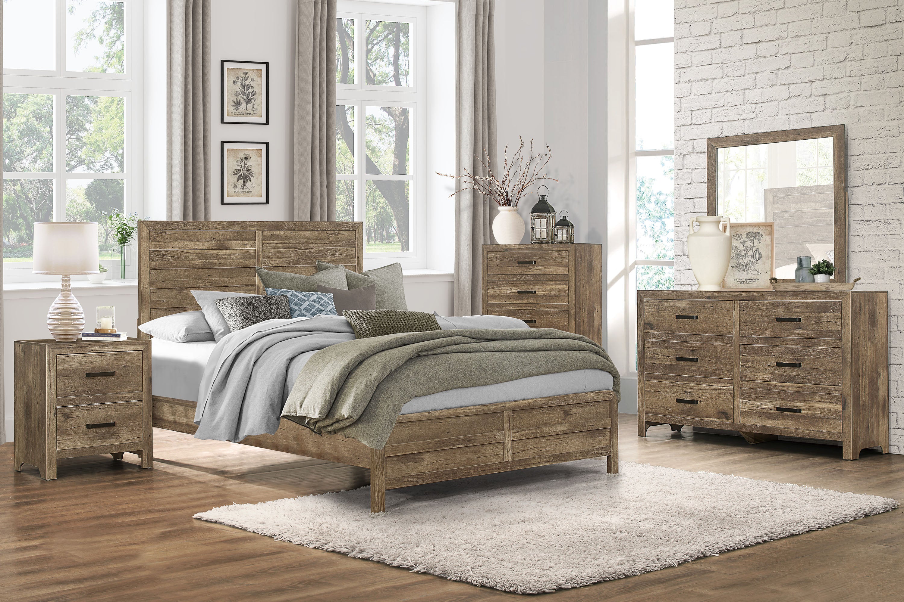 Bedroom Wooden Nightstand Weathered Pine Finish