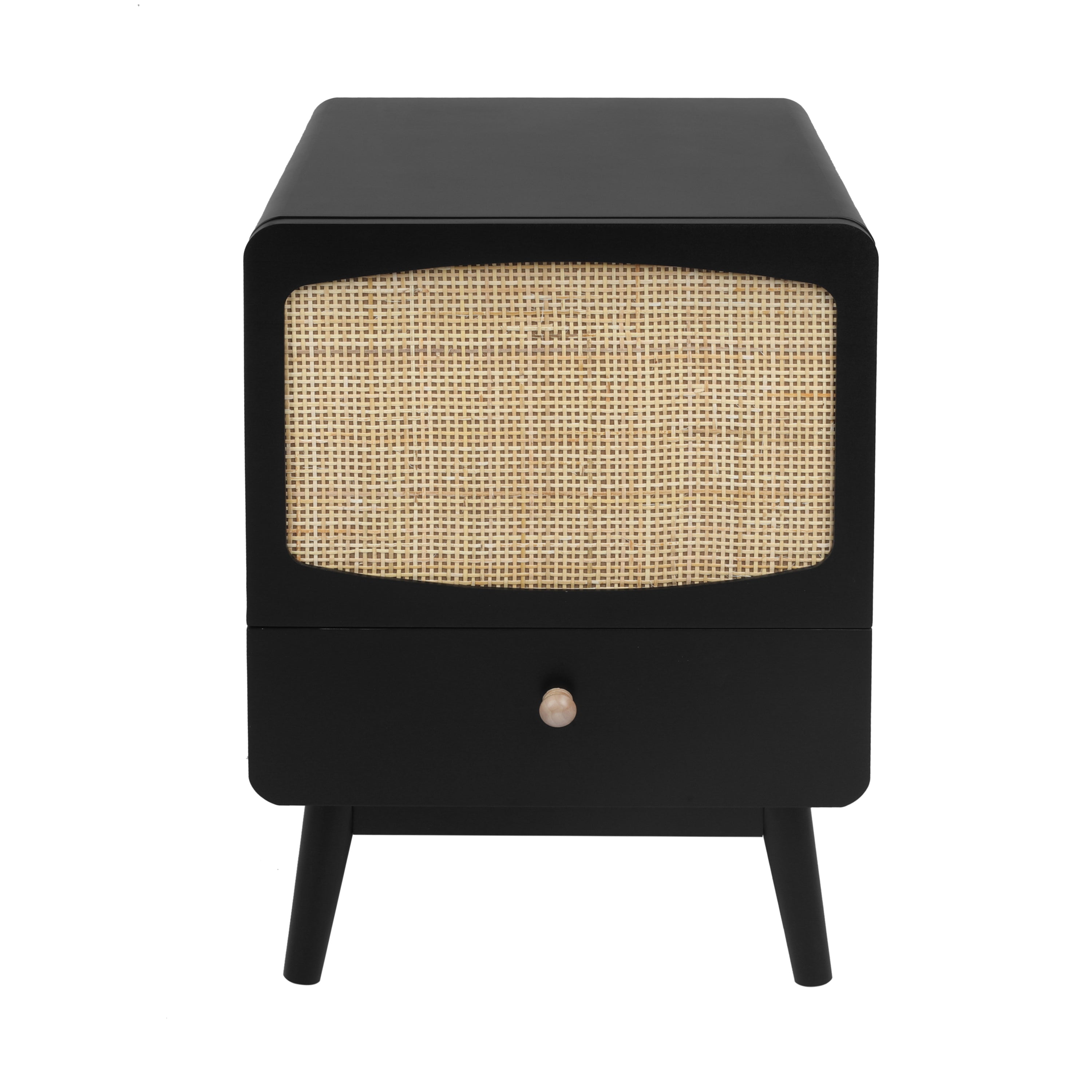 ILO Black Nightstand with Storage Drawer/ Rattan Door