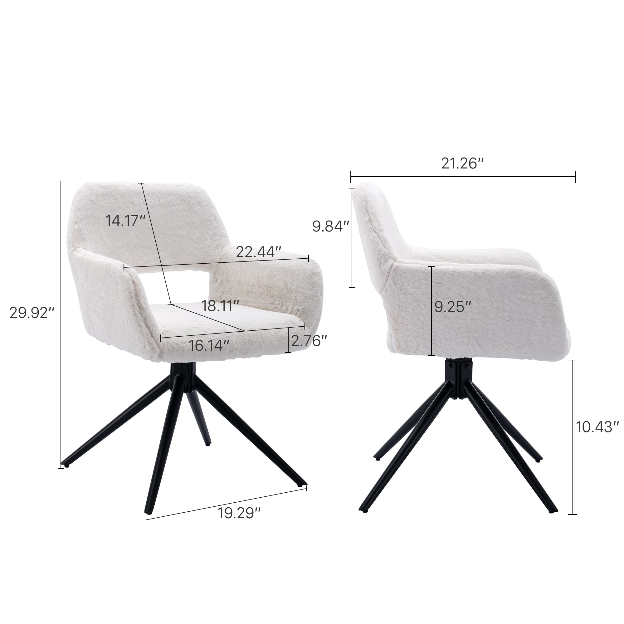 Swivel Dining Chairs with Elegant Metal Leg, Rotate Left and Right 90 Degrees (Set of 2) - White