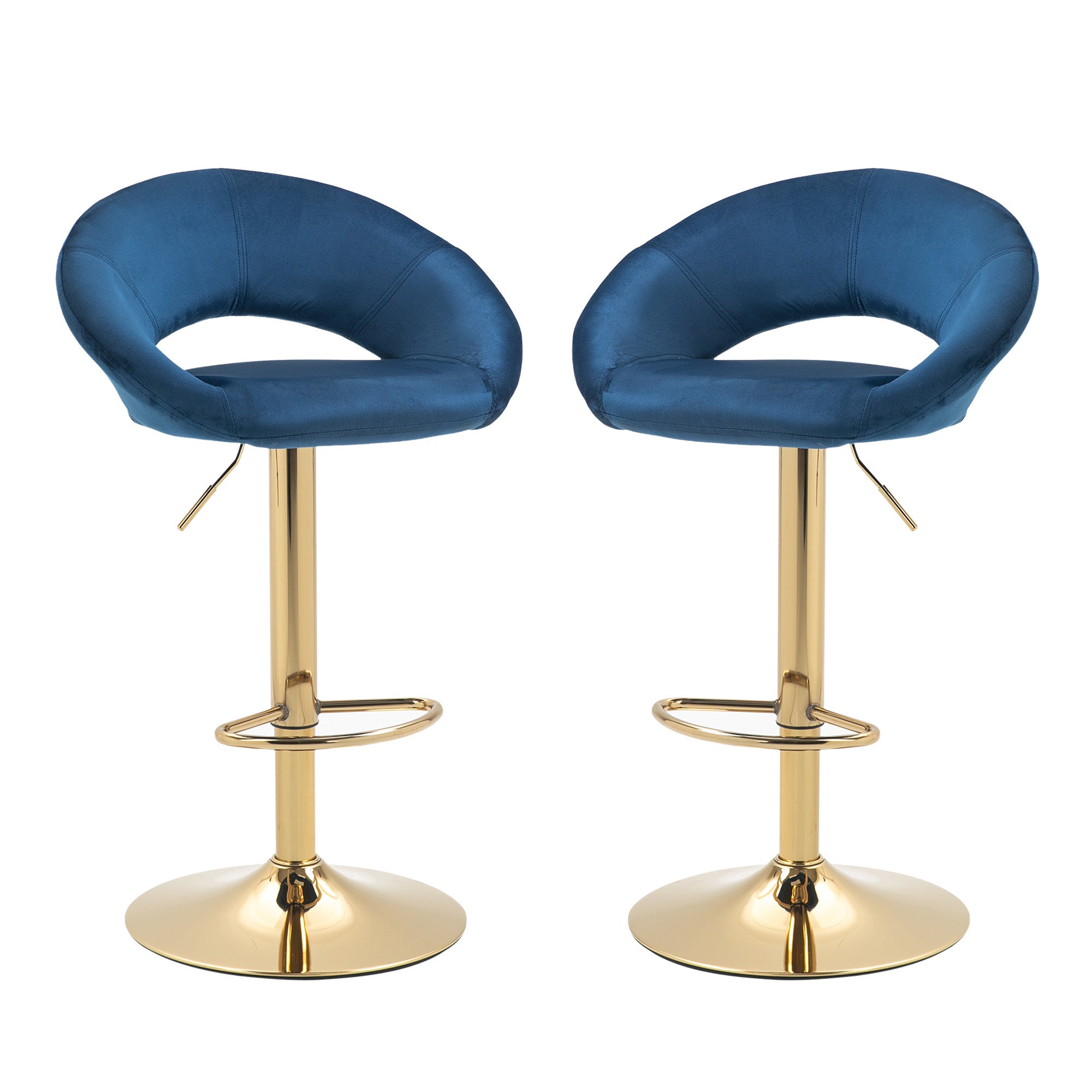 Modern Swivel Bar Stools Adjustable (Set of 2) - Blue Velvet