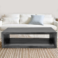 58" Cube Shape Wooden Coffee Table with Open Bottom Shelf - Charcoal Gray