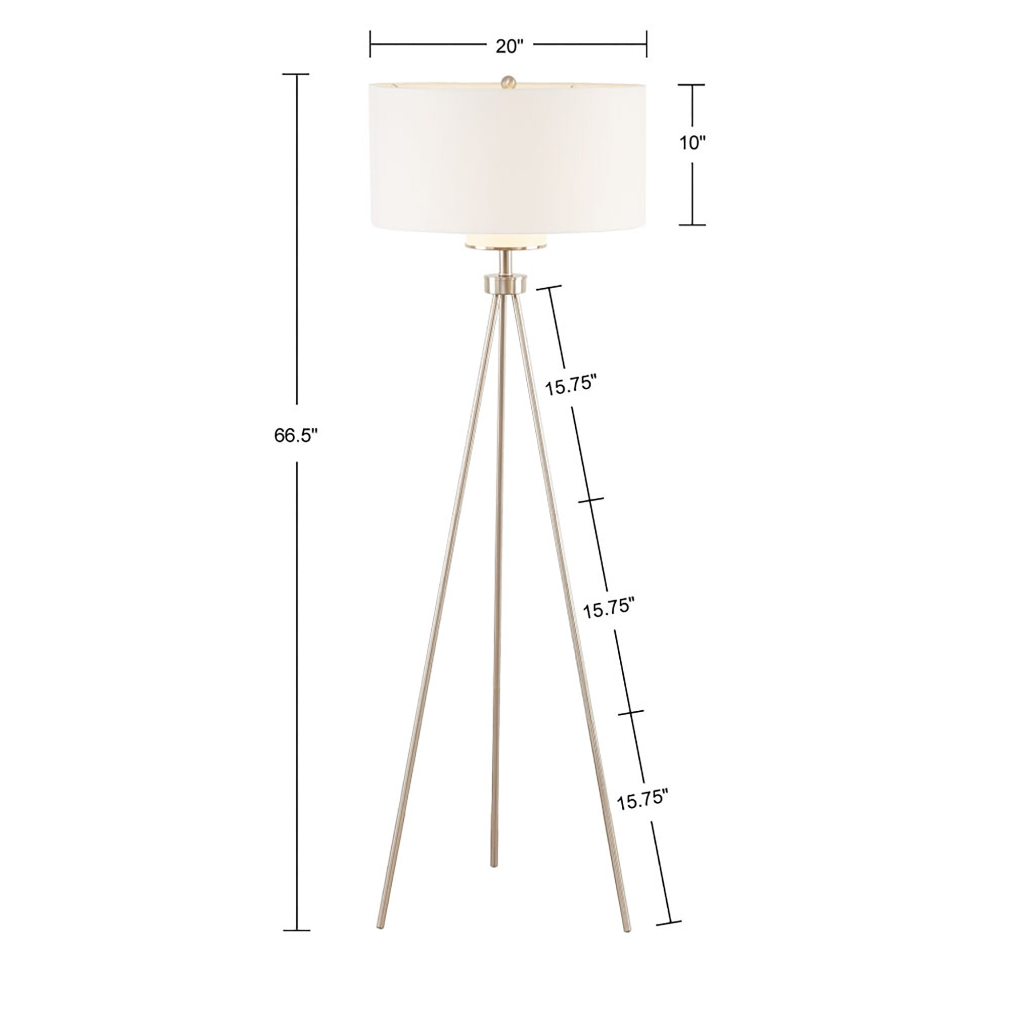 Pacific Tripod Metal Tripod Floor Lamp with Glass Shade - Silver