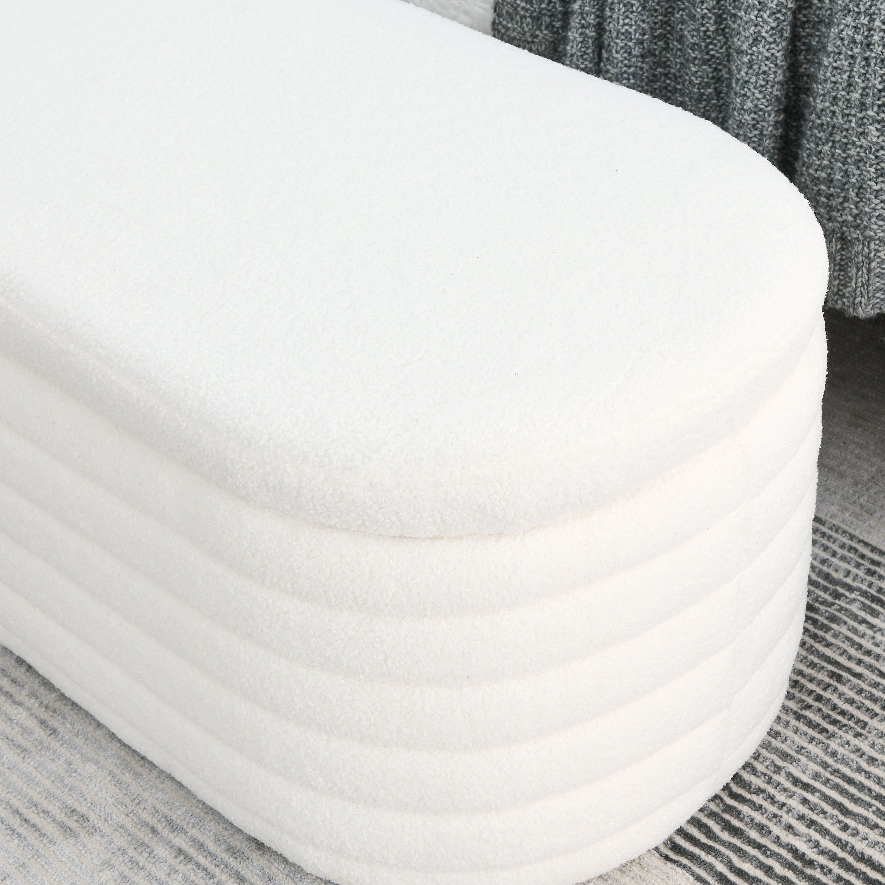 Storage Ottoman Bench Upholstered Fabric Storage - White Teddy