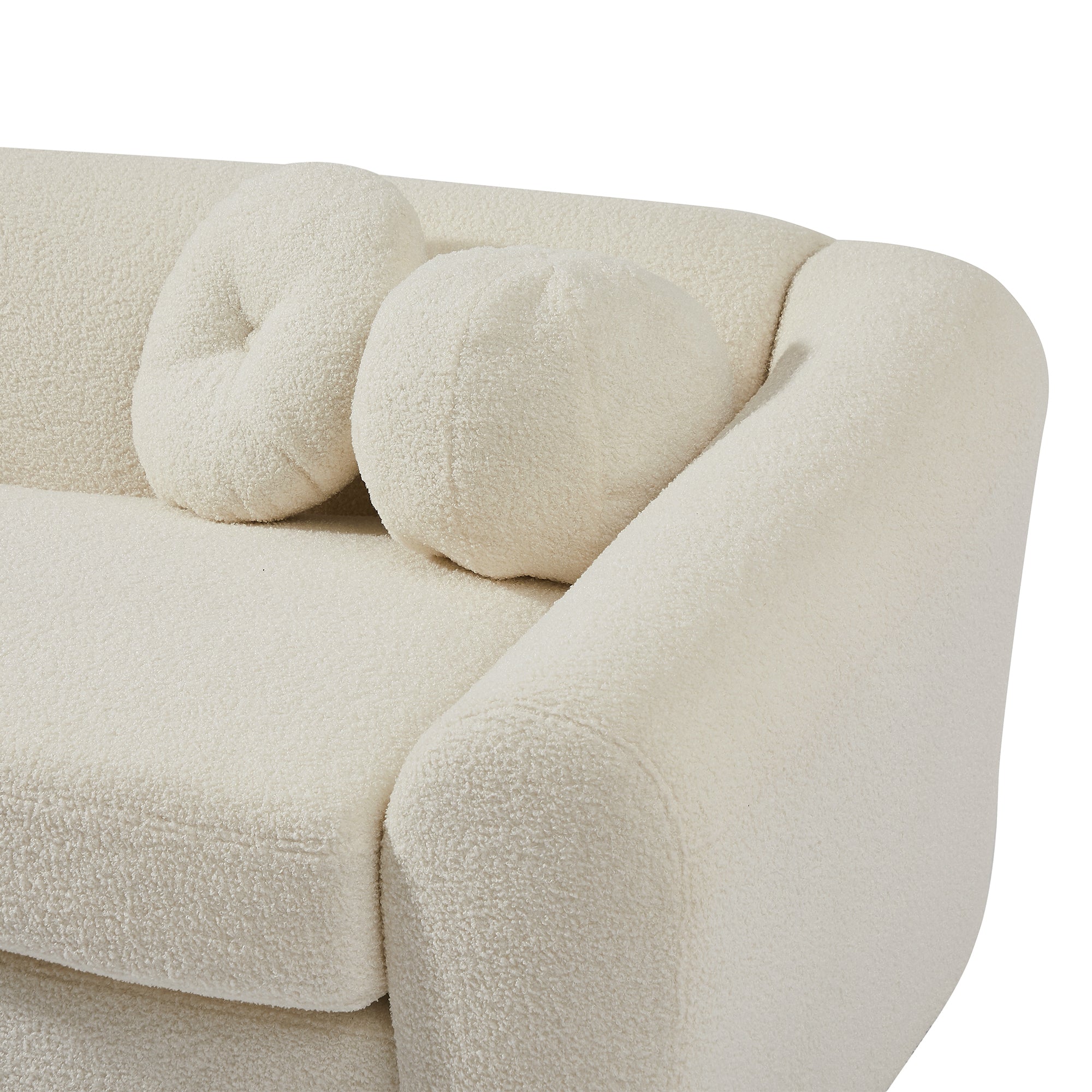 87.7" Modern Curved Sofa, Back Upholstered Couch with 5 Decorative Throw Pillows - Teddy Beige