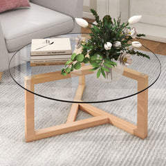 Round Modern Glass Coffee Table - Natural
