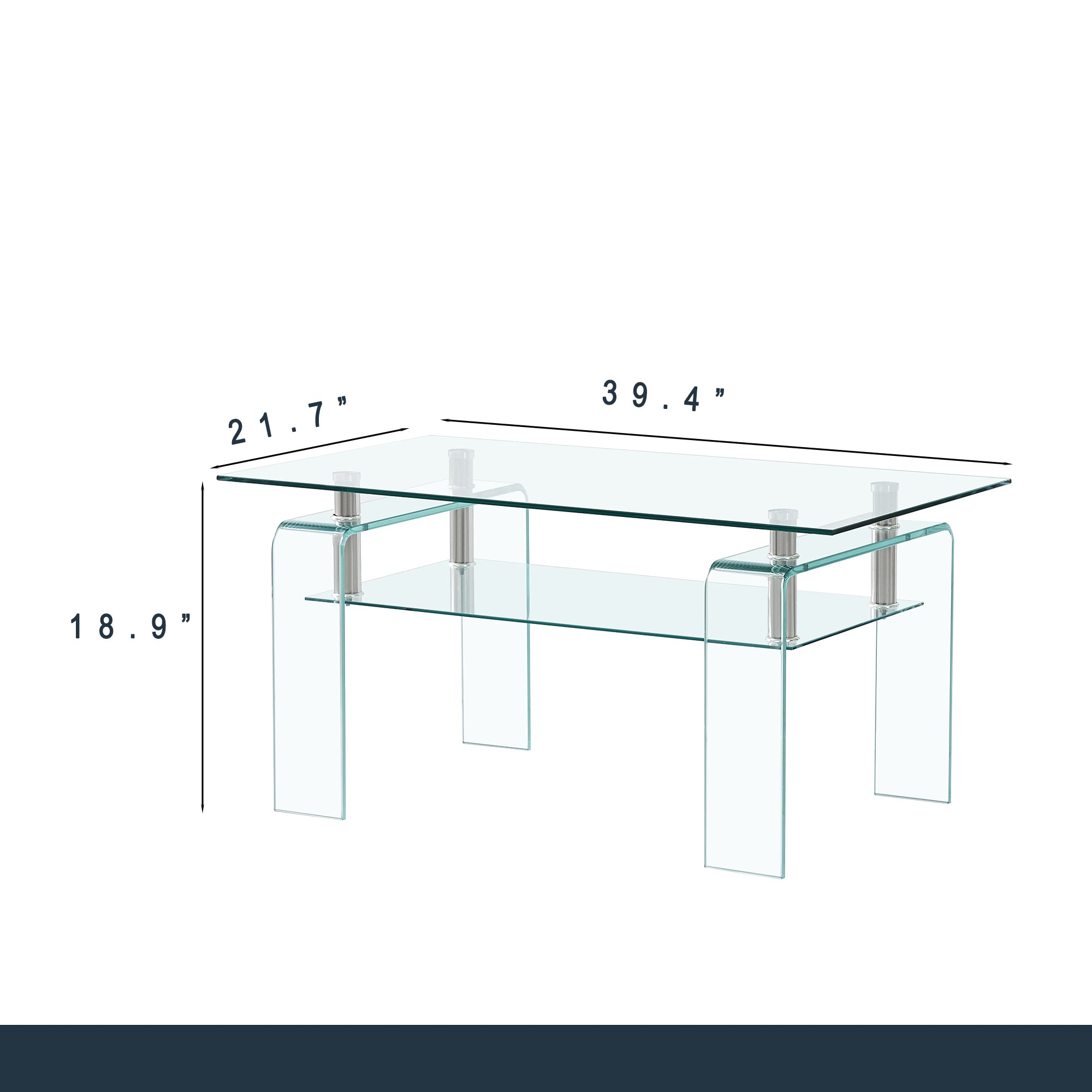 Modern Clear Glass Coffee Table- Tempered Glass