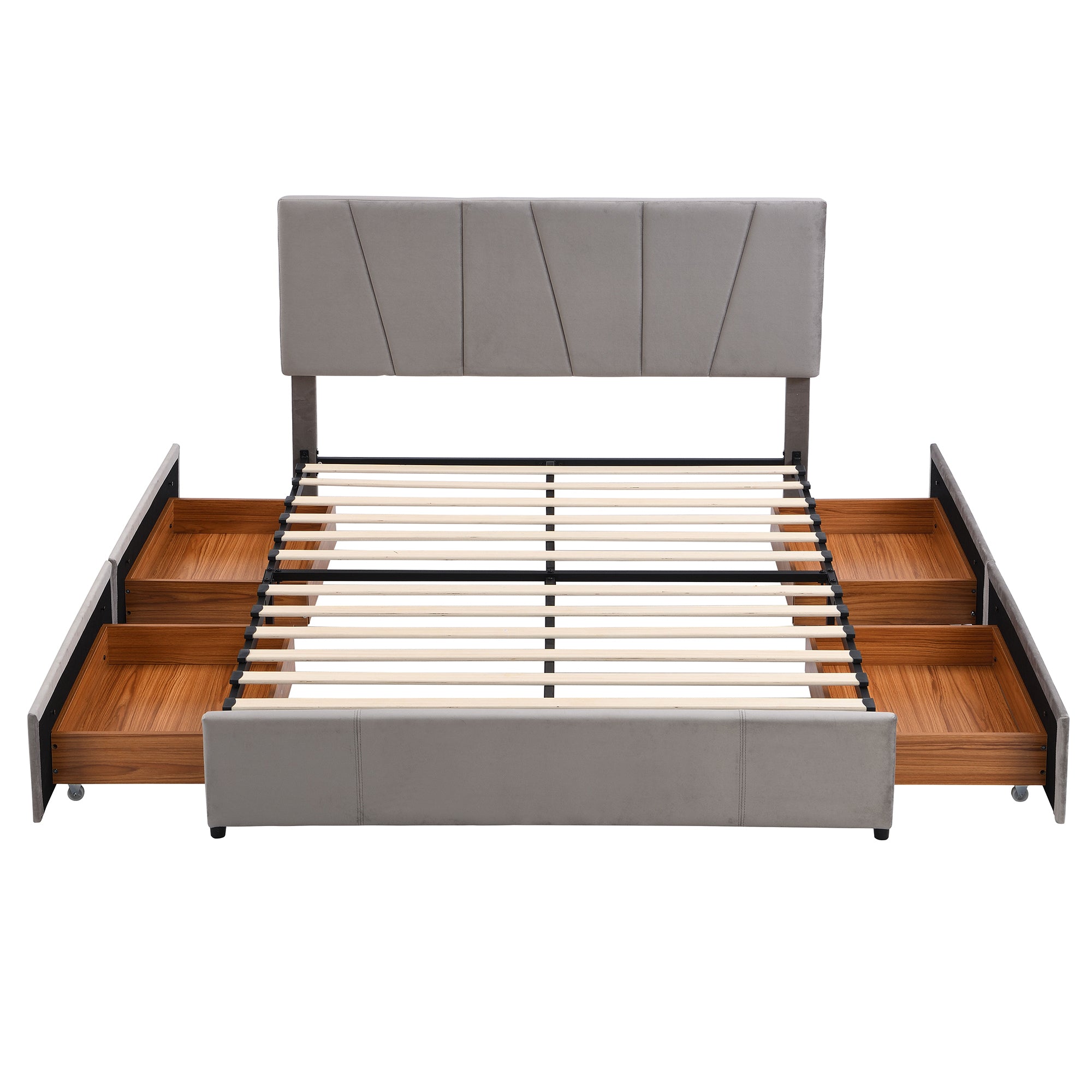 Queen Size Upholstery Platform Bed with Four Drawers on Two Sides,Adjustable Headboard - Grey