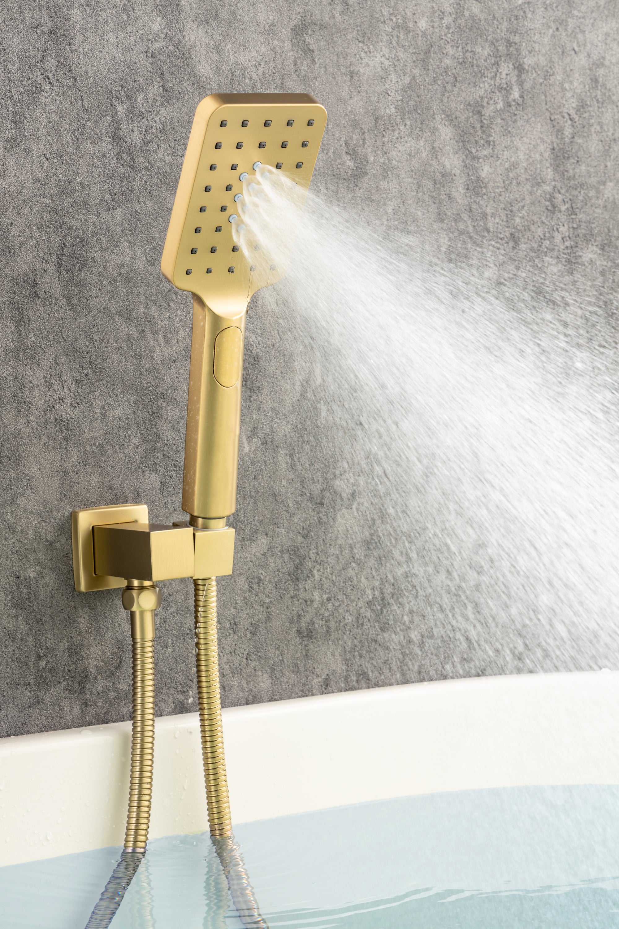 Waterfall Tub Faucet Wall Mount Roman Tub Filler Chrome Single Handle Brass Bathroom Bathtub Faucet with Hand Shower - Gold