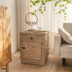 Retro Fashion Splicing Design Side Cabinet Coffee Table - Natural