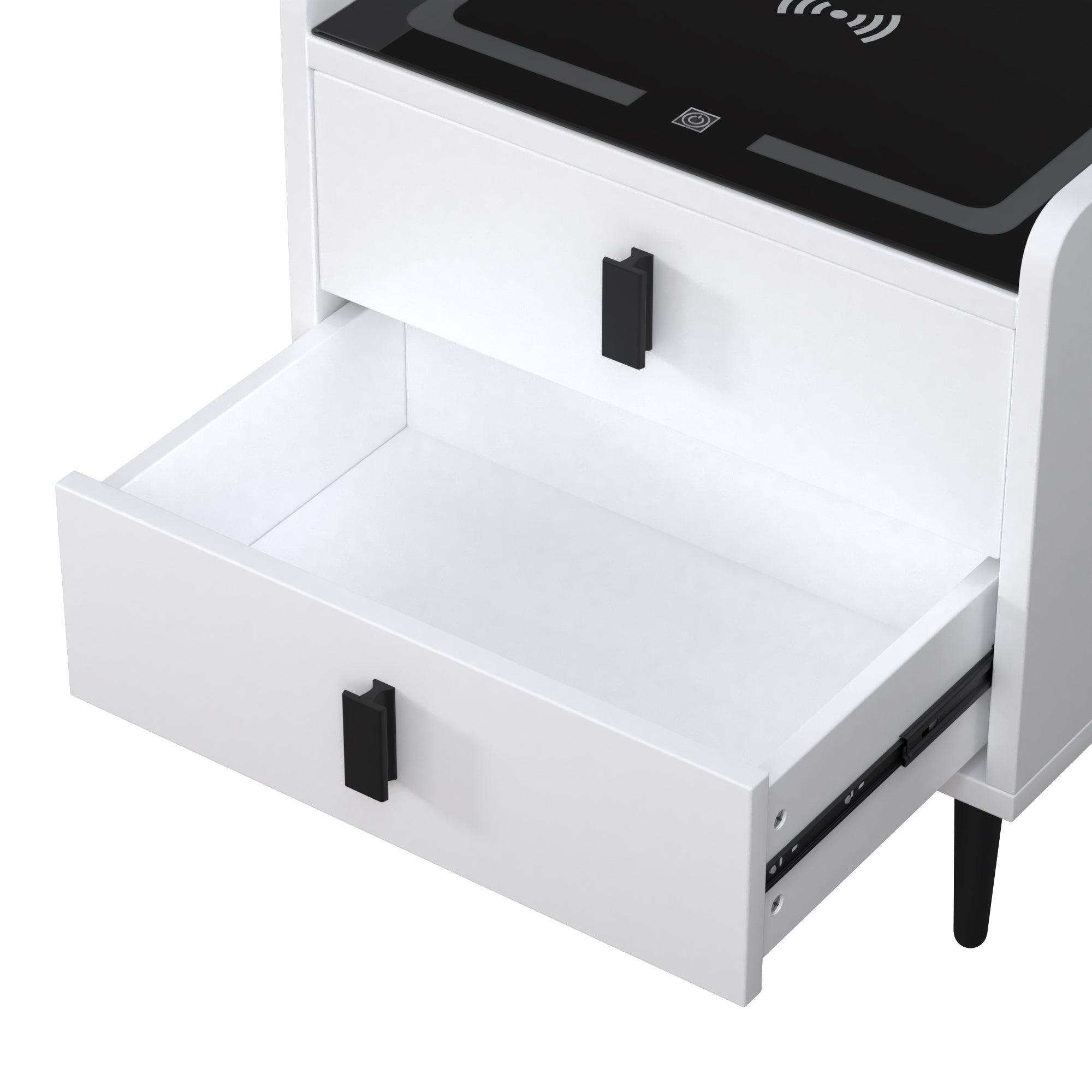 Nightstand with Wireless Charging Station,USB Charging and Adjustable LED Lights, Modern End Table with 2 Drawers - White