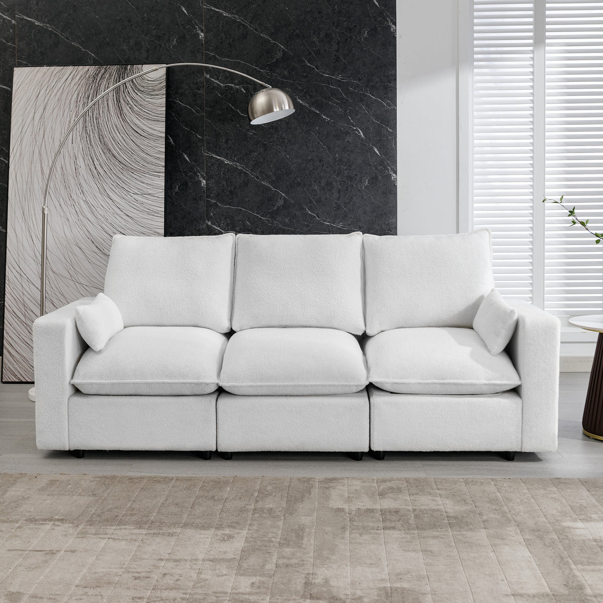 Teddy Fabric Couch 3 Seat Sofa with Removable Back and Seat Cushions and 2 Pillows