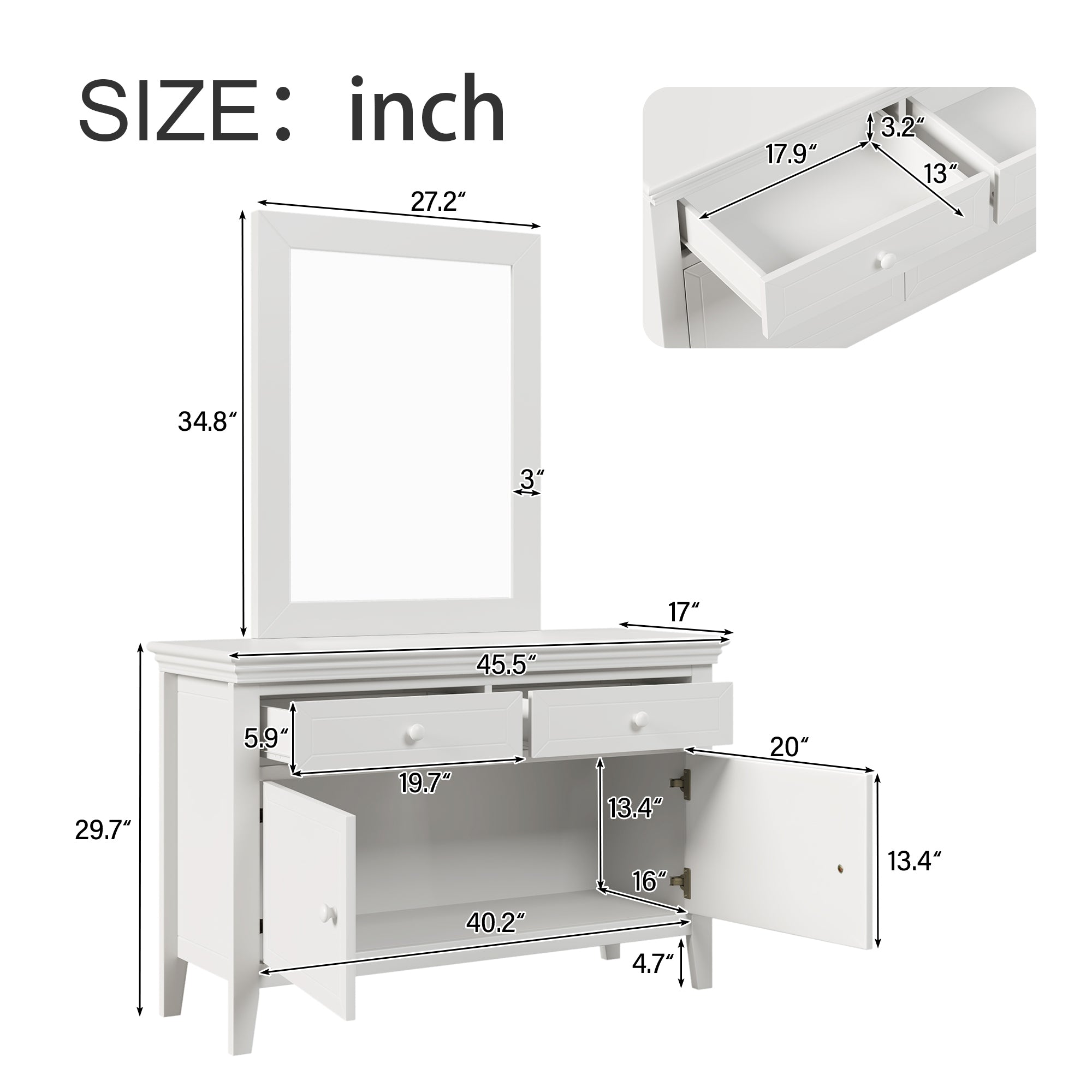 Traditional Concise Style White Solid Wood Dresser