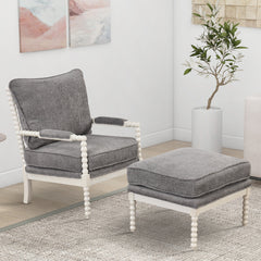 Modern Tufted Velvet Accent Chair with Ottoman - White+Gray