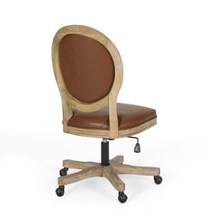 French Country Upholstered Swivel Office Chair - Natural/Brown