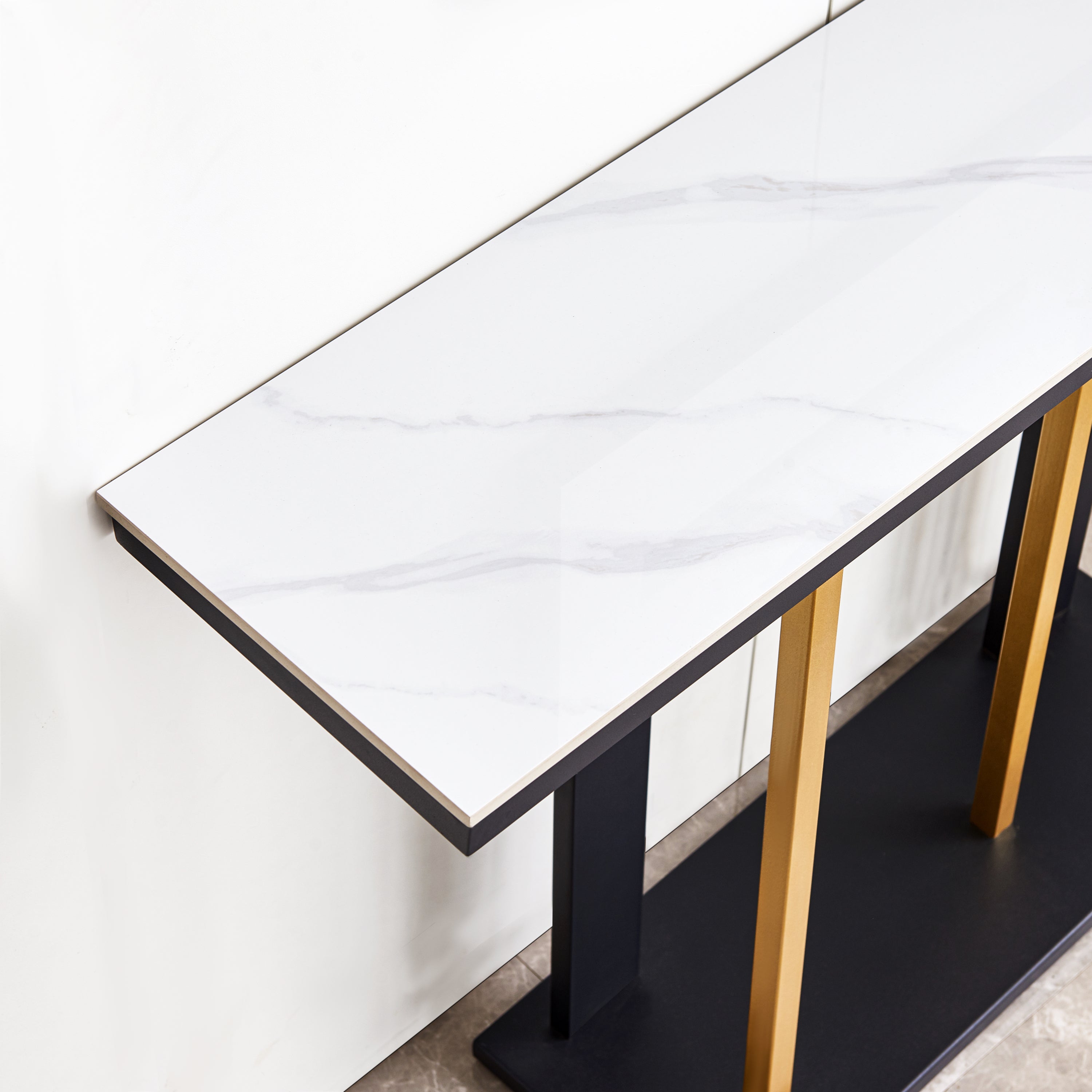 Modern Console Table Metal Frame with Adjustable Foot Pads - Black