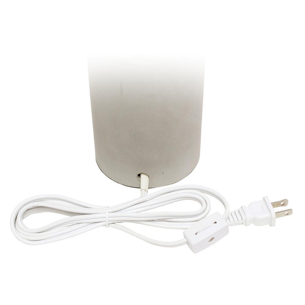 Gray Concrete Base Table Lamp with Antique Brass Detail - Khaki Fabric Shade