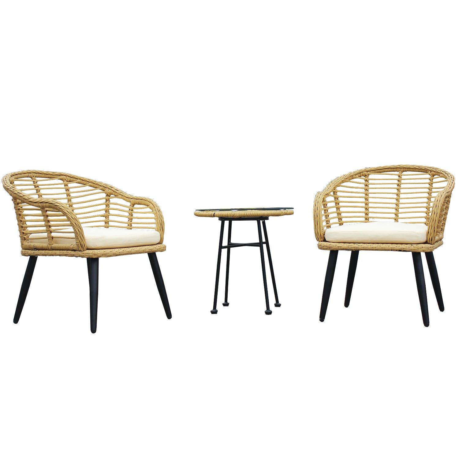 MAICOSY 3 Pieces Outdoor Patio Balcony Chair Table Set, Cushion, Glass Tabletop