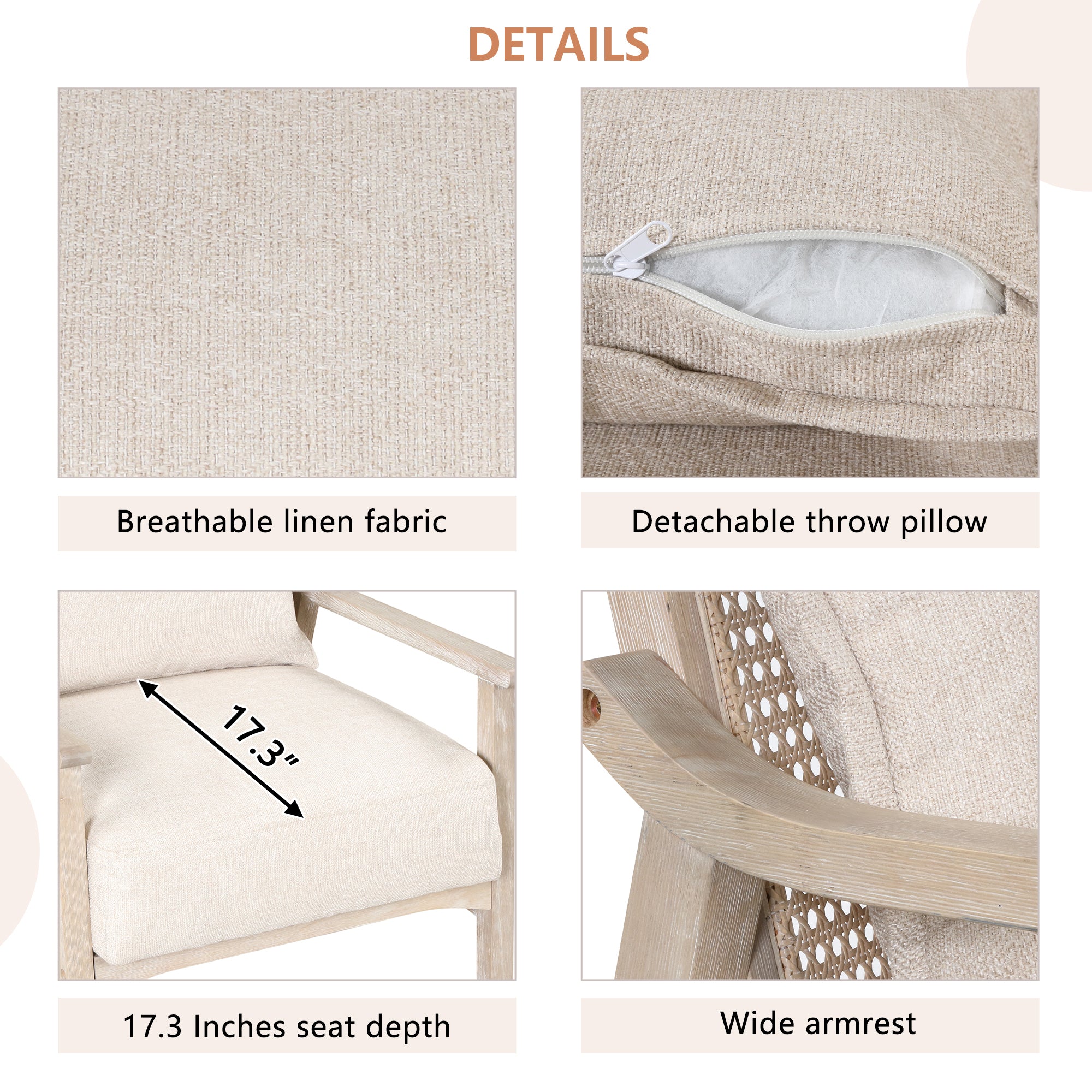 Farmhouse Style Accent Chair with Lumbar Pillow - Natural