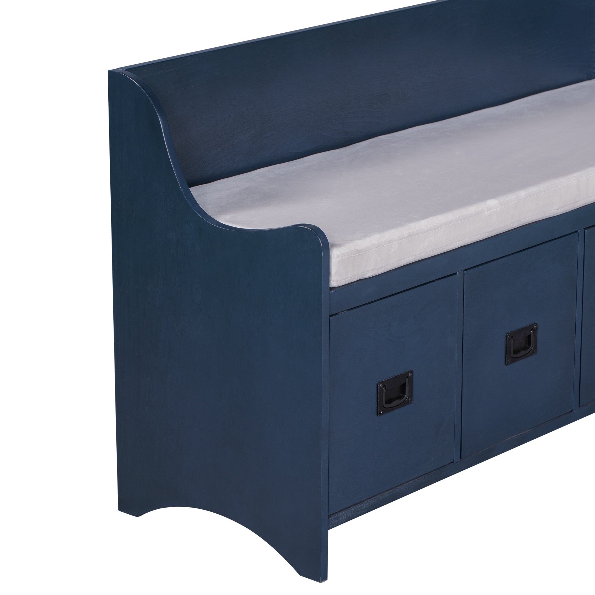 Movable Cushion Storage Bench with Drawers and Backrest