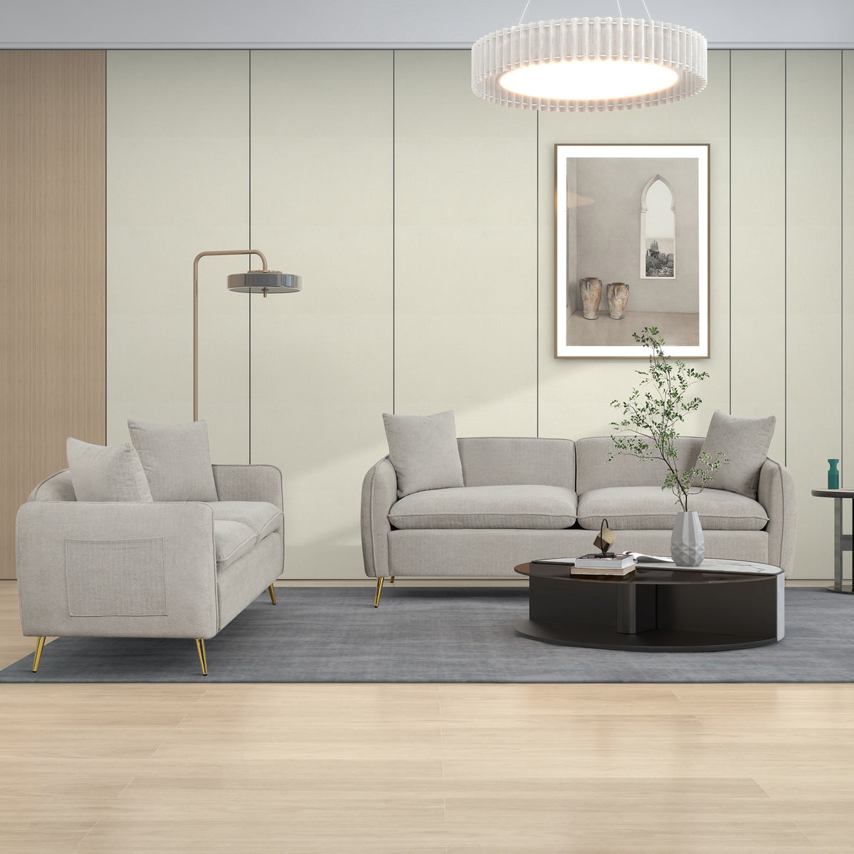 MAICOSY 2 Piece Sofa Set for Living Room 3 Seaters Velvet Upholstery Sofa Couch
