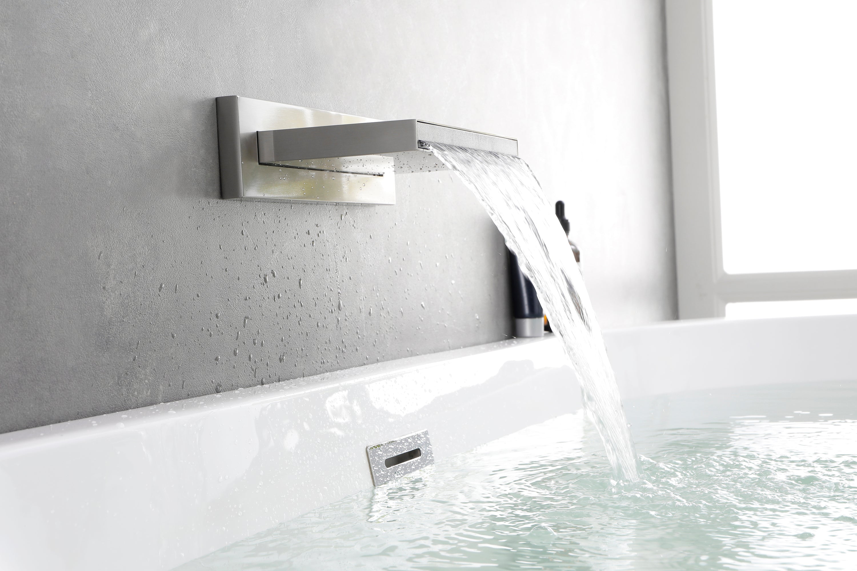 Shower Waterfall Tub Faucet Wall Mount Tub Filler Spout For Bathroom sink High Flow Cascade Waterfall - Brushed Nickel