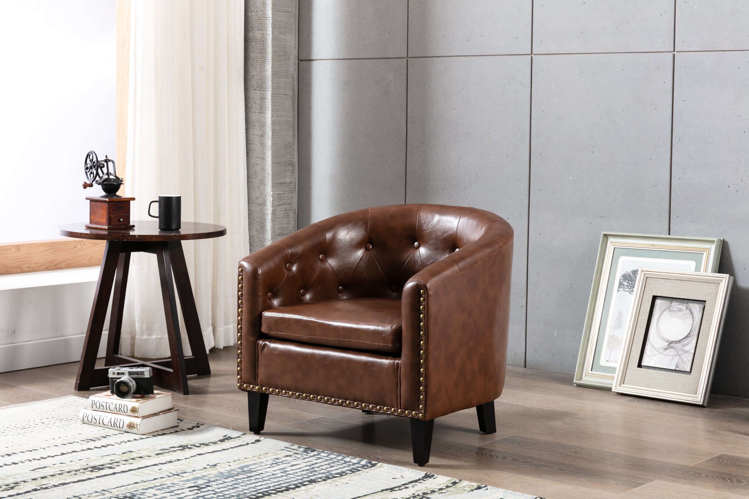 Elegant Club Chair Tufted Barrel Chair - Dark Brown