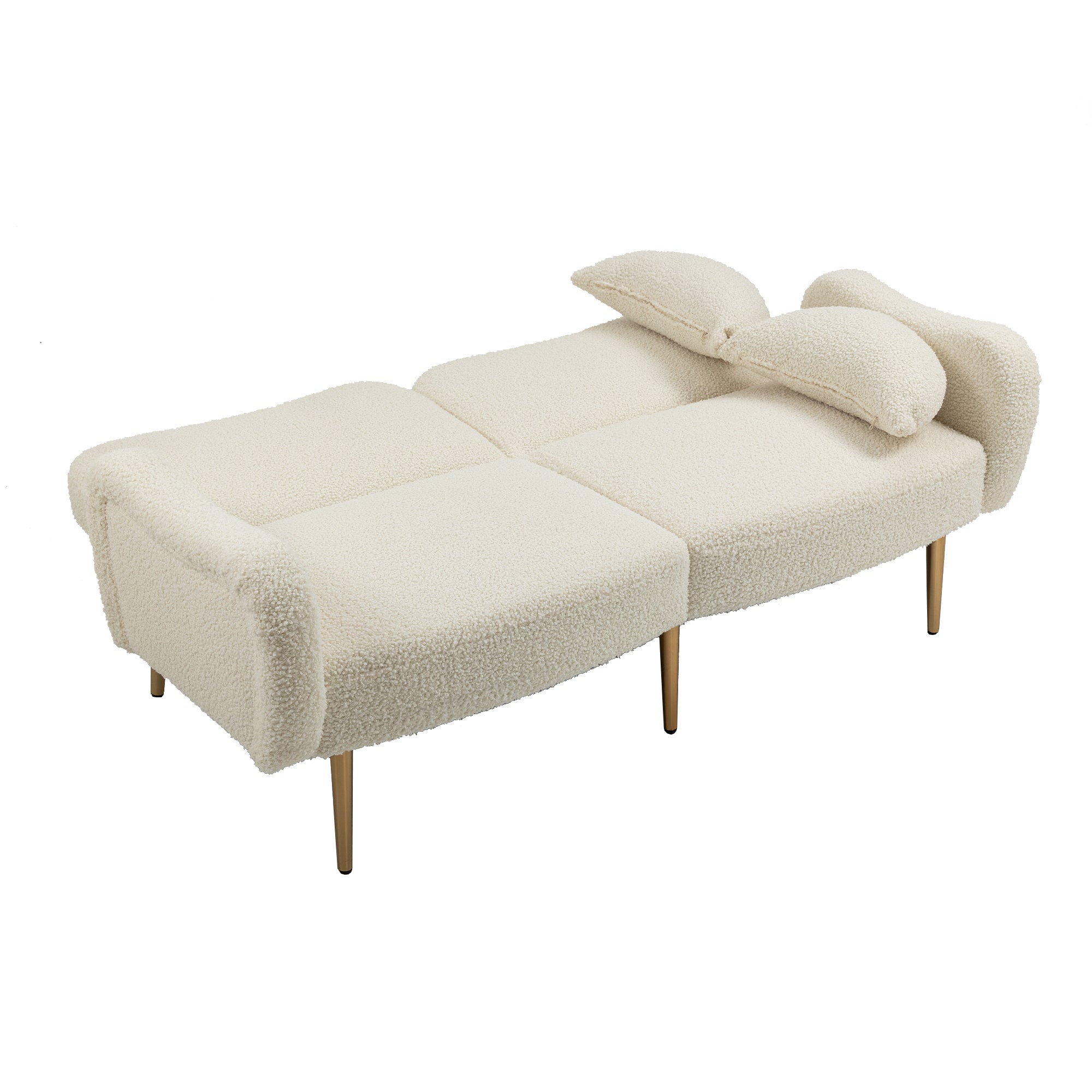 Mid Century Modern Velvet Love Seats Sofa with 2 Bolster Pillows, Loveseat Armrest - White Teddy