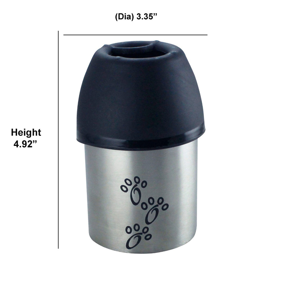 Plastic Fin Cap Pet Travel Water Bottle in Stainless Steel, Small - Silver and Black