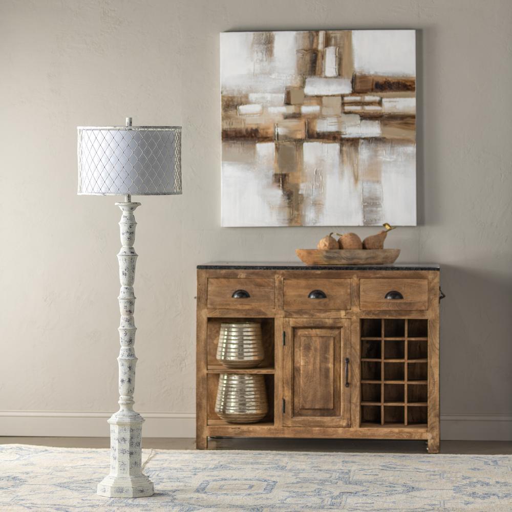 Whitewash Hand-Finished Floor Lamp, Linen Hardback Drum Shade