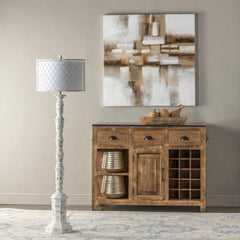 Whitewash Hand-Finished Floor Lamp, Linen Hardback Drum Shade