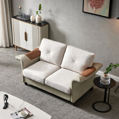 Linen Fabric Faux Leather with Wood Leg Loveseat Sofa
