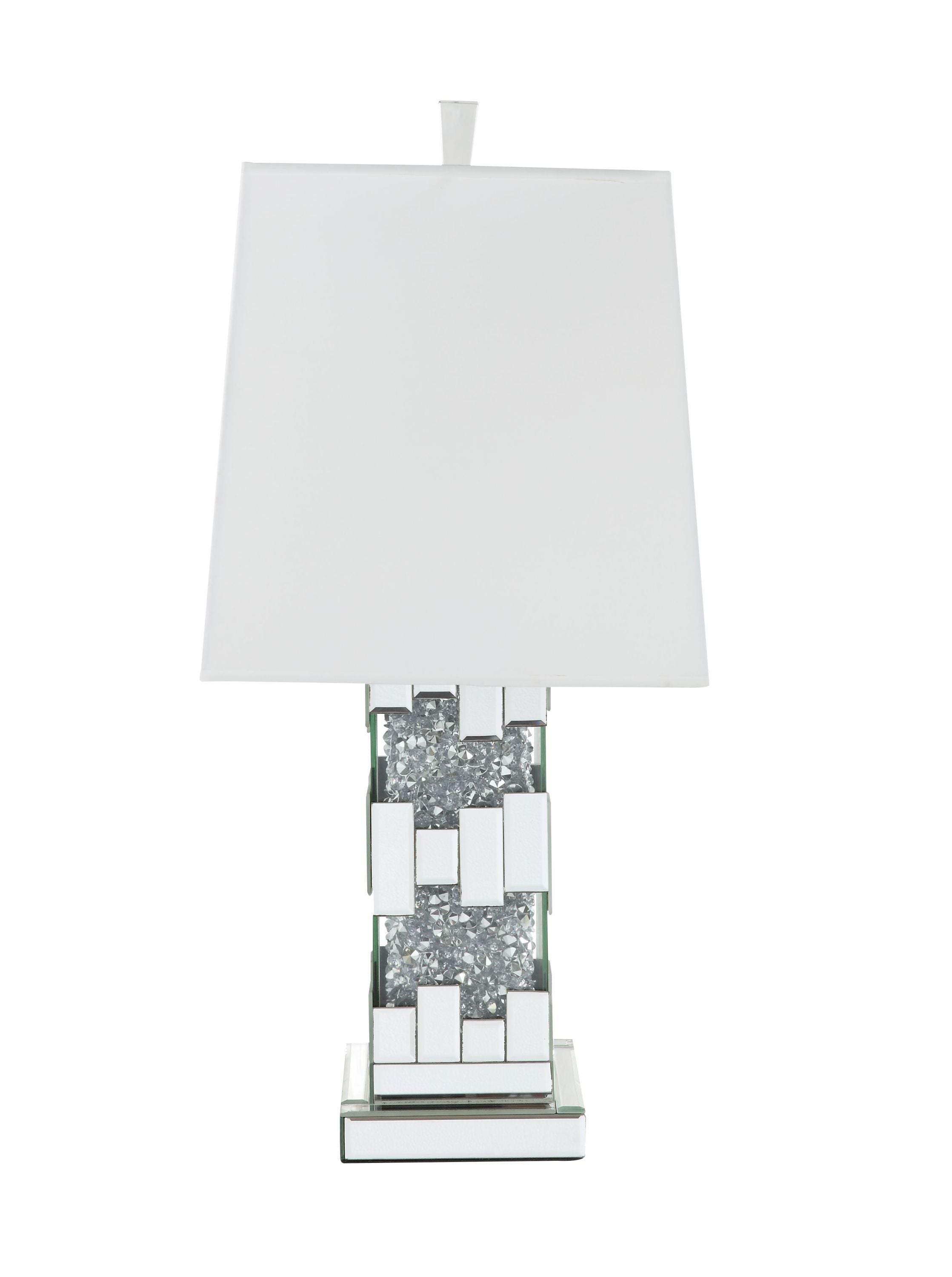 Silver Shade Table Lamp, Mirrored & Faux Diamonds