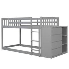 Twin over Twin Bunk Bed with 4 Drawers and 3 Shelves - Gray