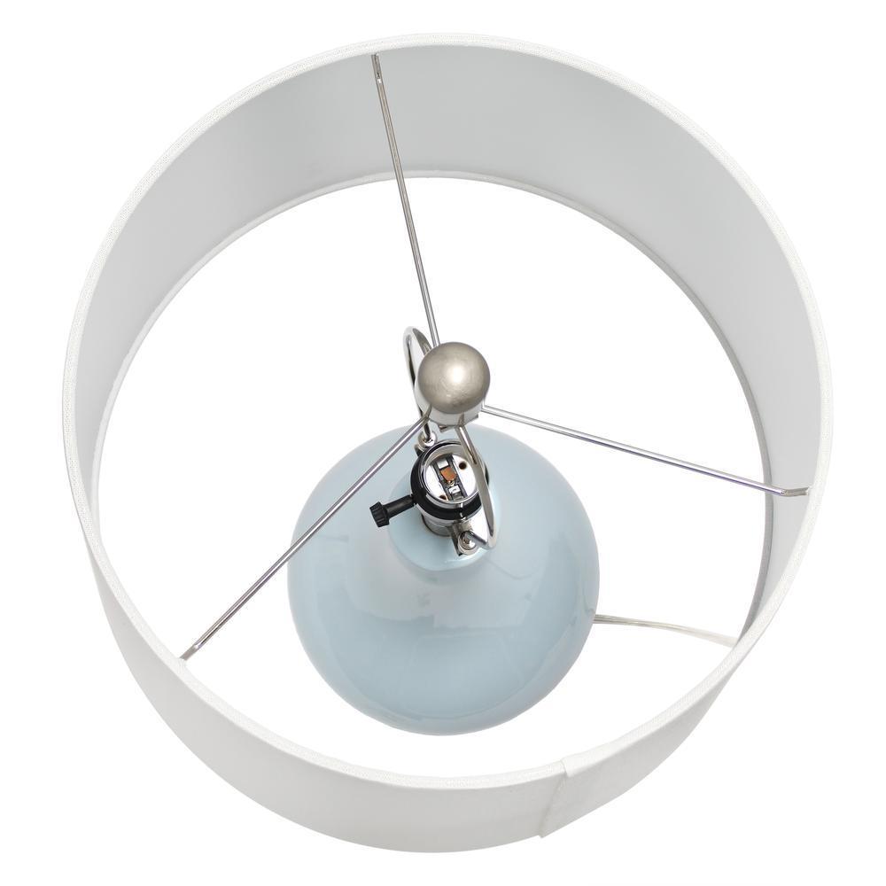 Ceramic Tear Drop Shaped Table Lamp, Light Blue, White Fabric Shade