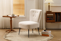 Tufted Back Teddy Farmhouse Slipper Chair Accent With Black Metal Legs