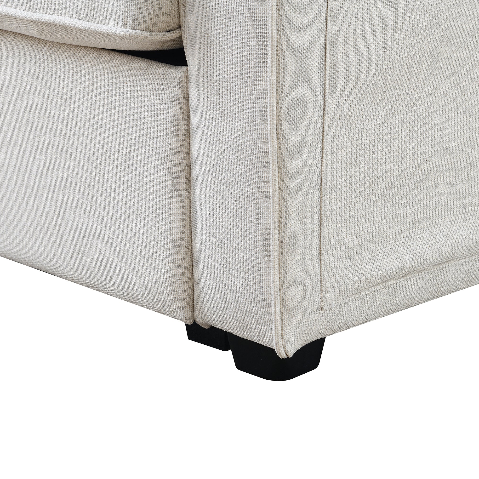 104" 4-Seater Modern Linen Fabric Sofa with Armrest Pockets and 4 Pillows,Minimalist Style Couch - Beige