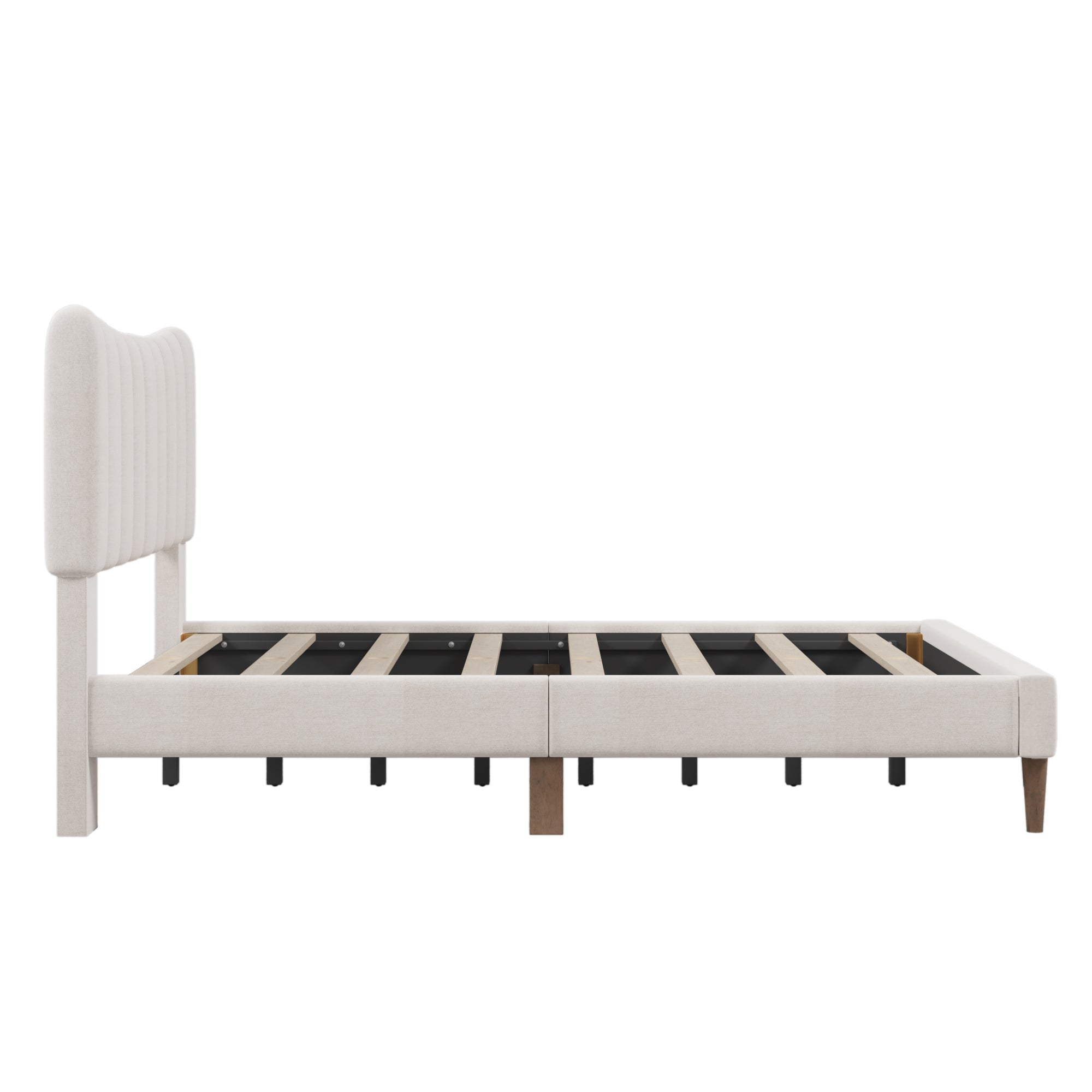 Full Bed - Upholstered Platform Bed Frame with Vertical Channel Tufted Headboard, No Box Spring Needed - Cream