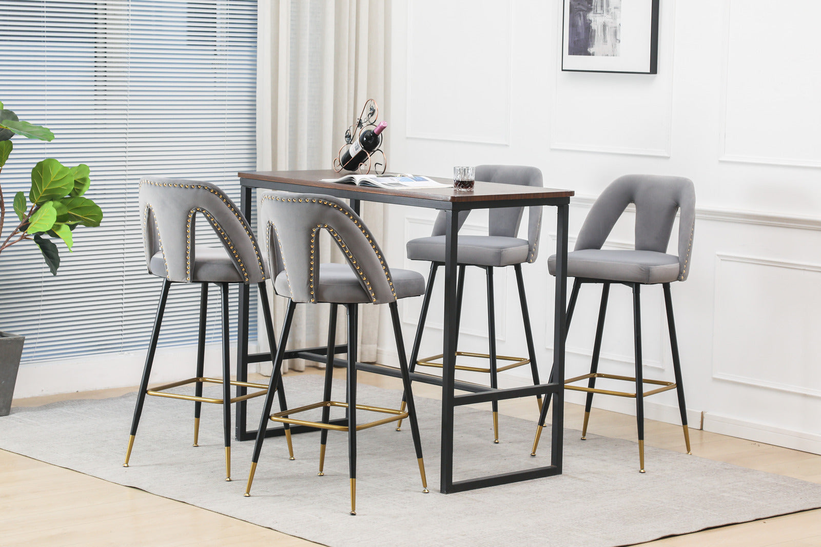 Contemporary Velvet Upholstered Connor 28" Bar Stool & Counter Stools - Set of 2 (Gray)