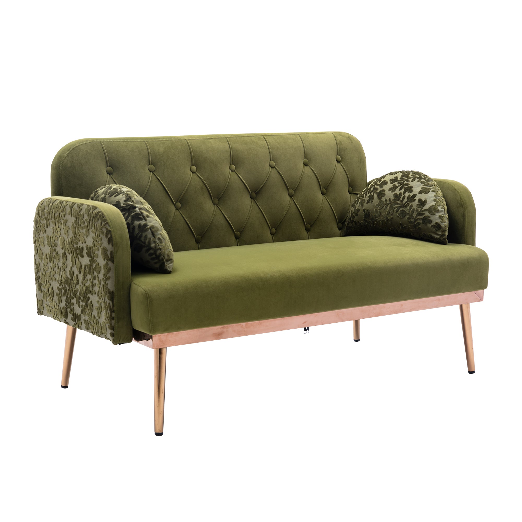 European Velvet Loveseat Sofa with Metal Feet - Green Olive
