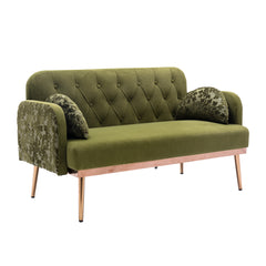 European Velvet Loveseat Sofa with Metal Feet - Green Olive