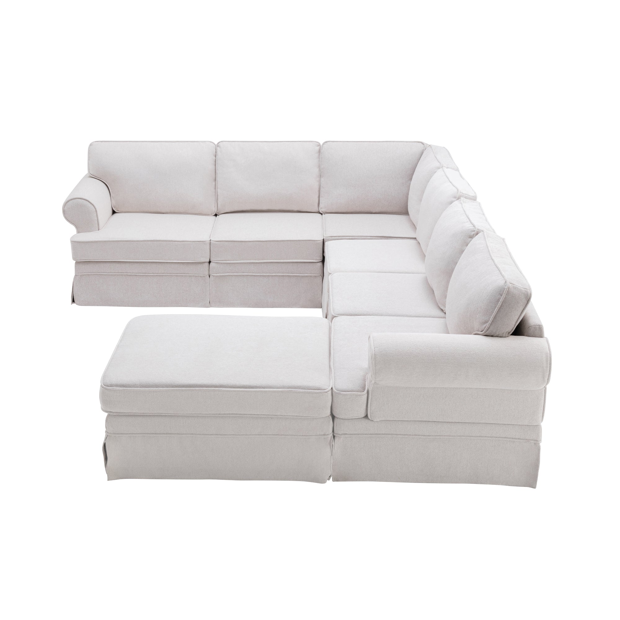 109.4" Fabric Upholstered Modular Sofa Collection, Sectional Couch with removable Ottoman  - Light Beige