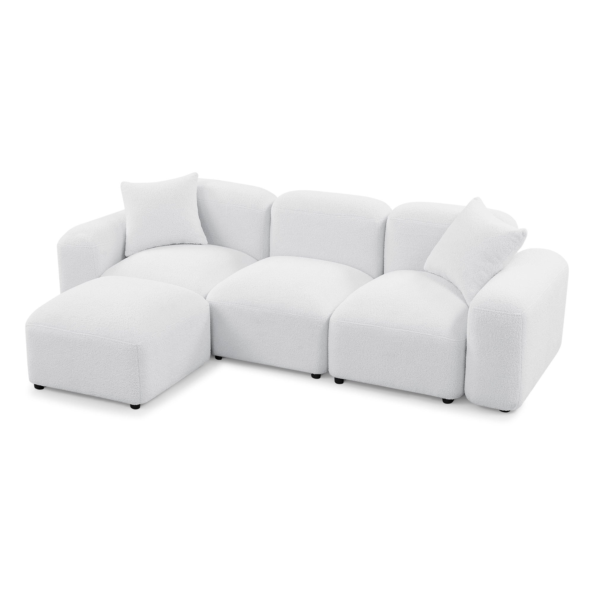 Teddy Fabric L-Shape Modular Sectional Sofa, DIY Combination - White