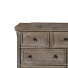 7 Drawer Wooden Dresser with Metal Pulls and Bun Feet - Distressed Brown