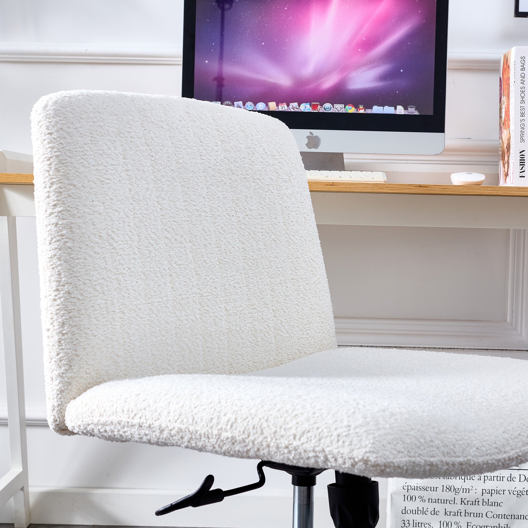 MAICOSY Swivel Home Office Desk Chairs Armless Adjustable 360 Velvet White Chair