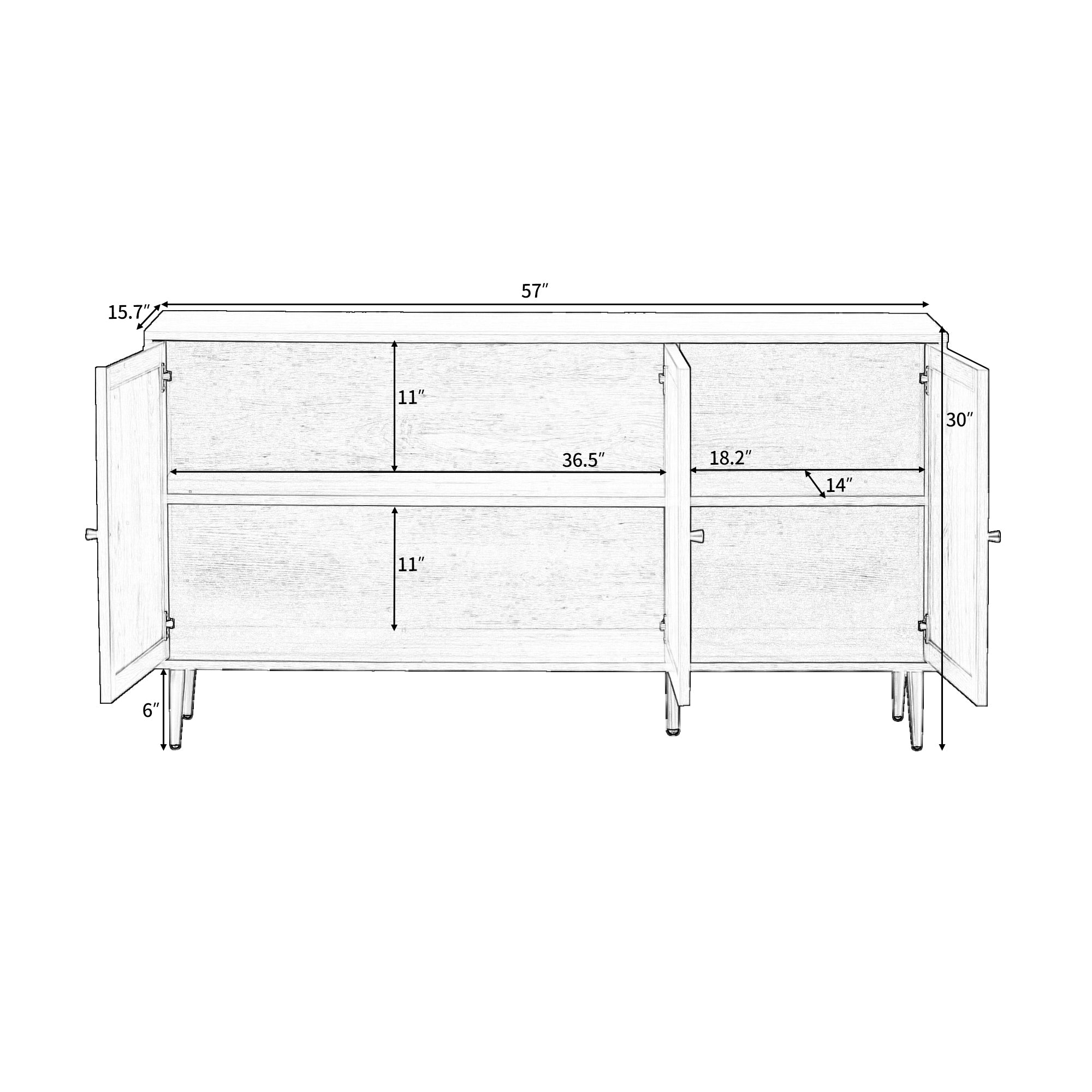 Rattan Cabinet with Adjustable Shelves and Storage