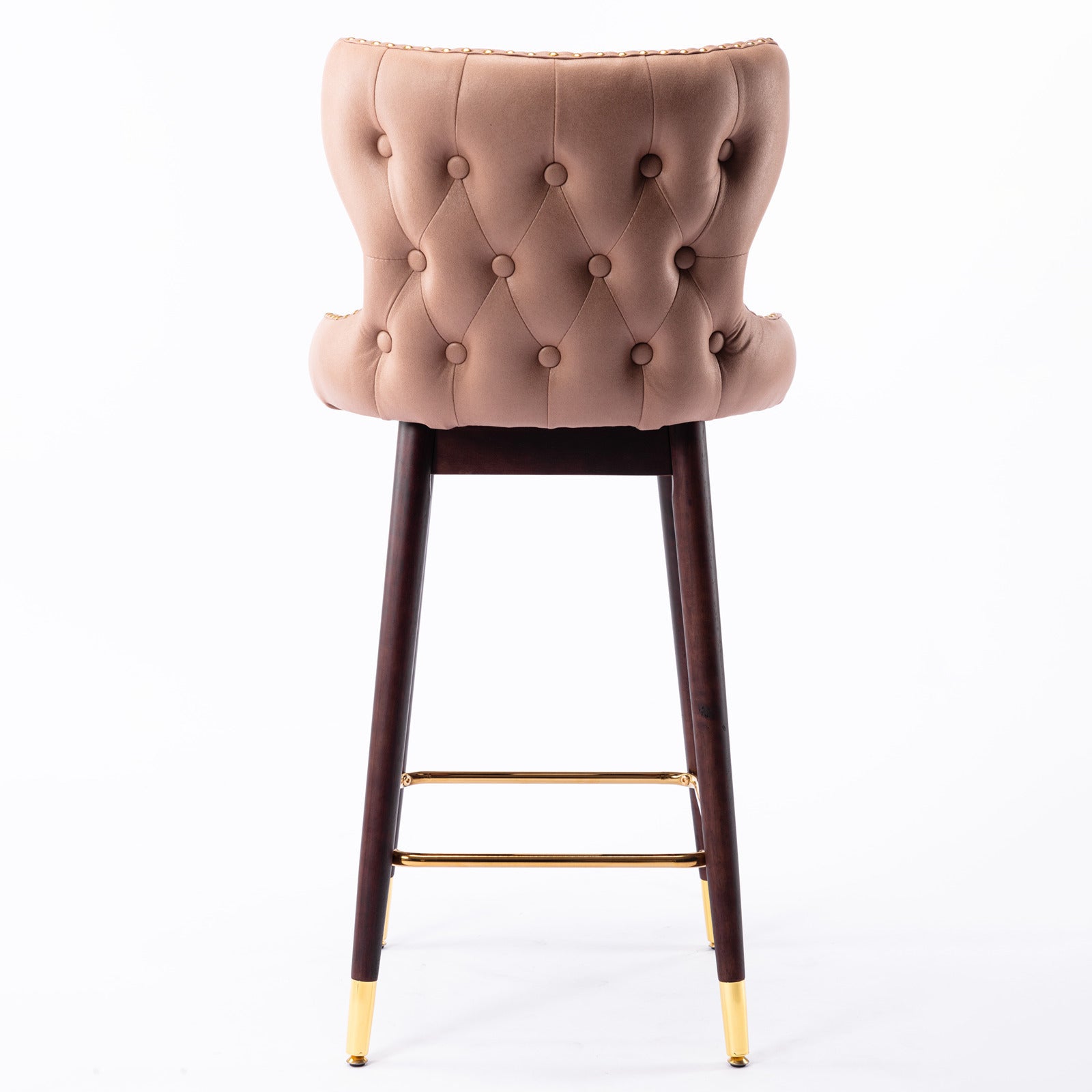 Modern Leathaire Fabric bar chairs, Tufted Gold Nailhead Trim Gold Decoration Bar stools (Set of 2) - Khaki