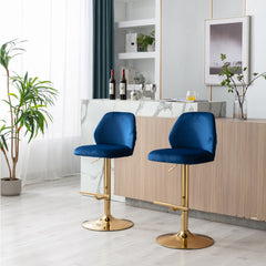 Modern Swivel Bar Stools Chair Adjustable (Set of 2) - Chrome Golden Base/ Navy Blue
